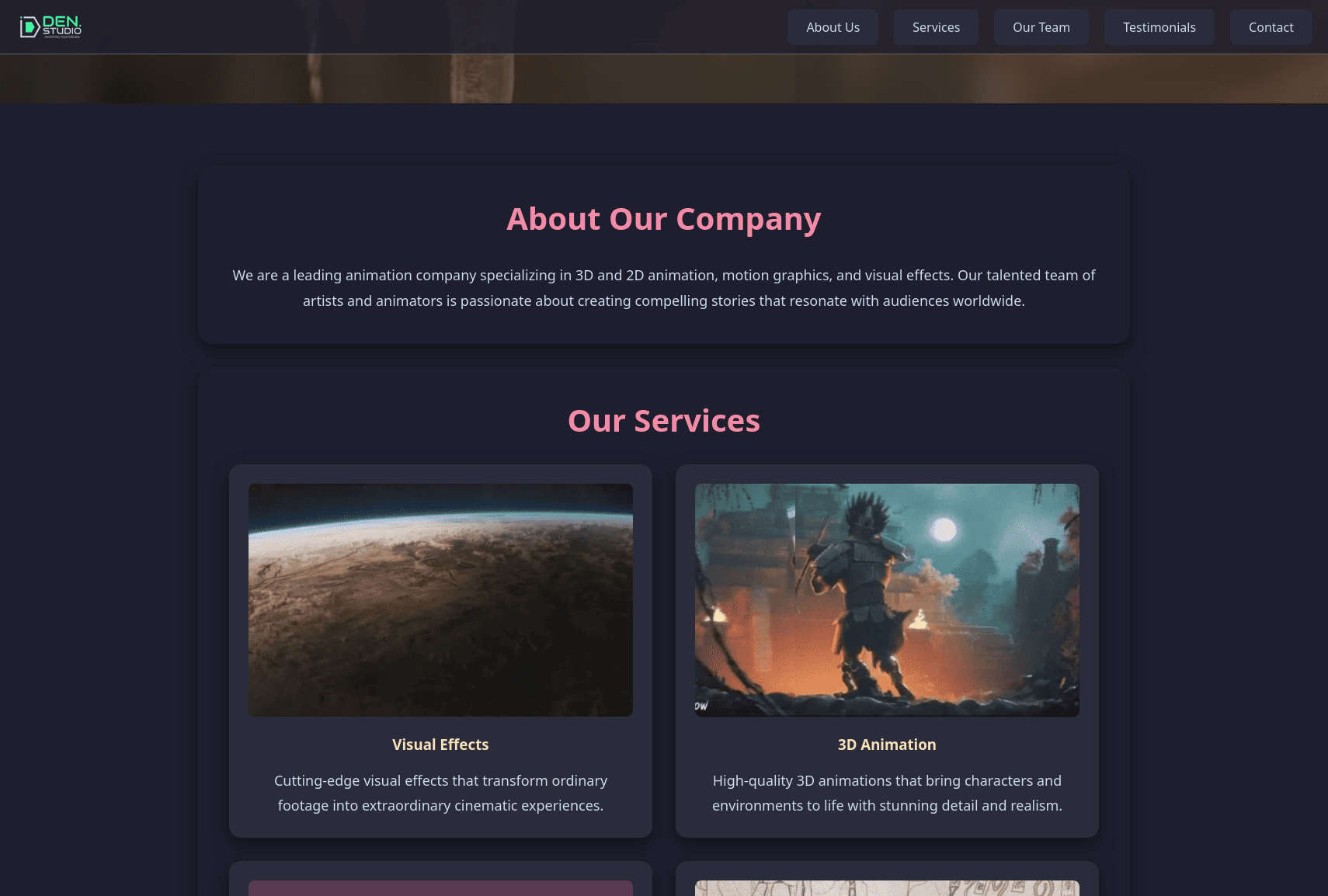 Animation Company - Product Landing Page